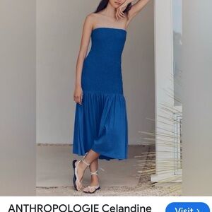 Anthropologie Cobalt Strapless Midi Dress